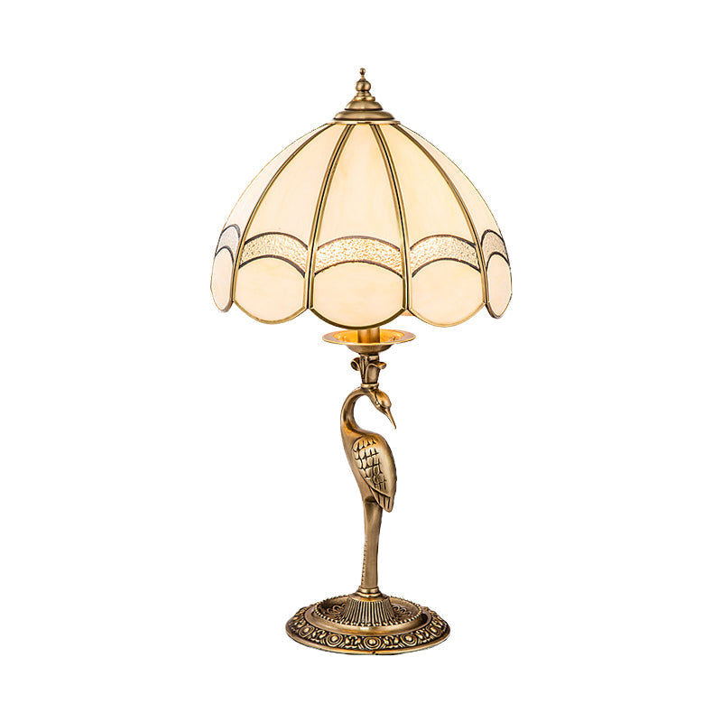 Traditional Gold 1/2-Light Dome Nightstand Lamp With White Glass And Peacock/Elliptical Frame Design