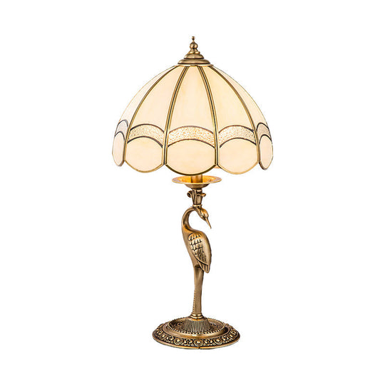 Traditional Gold 1/2-Light Dome Nightstand Lamp With White Glass And Peacock/Elliptical Frame Design