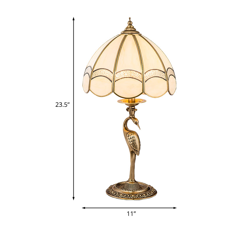 Traditional Gold 1/2-Light Dome Nightstand Lamp With White Glass And Peacock/Elliptical Frame Design