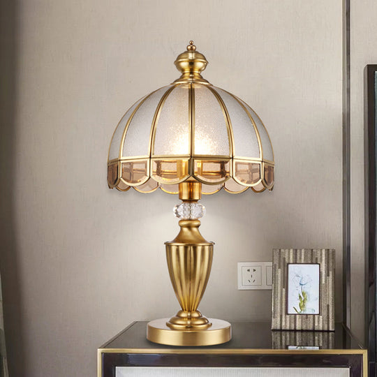 Colonial Gold Metal Table Lamp With Frosted Glass Shade And Crystal Accent