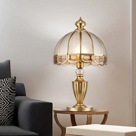 Colonial Gold Metal Table Lamp With Frosted Glass Shade And Crystal Accent