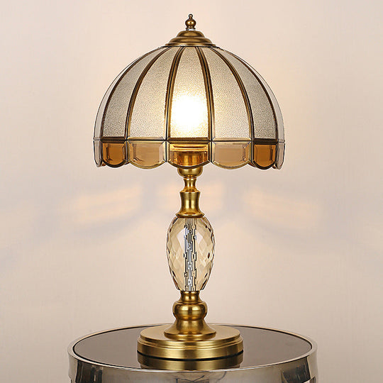 Colonial Scalloped Opal Glass Nightstand Lamp - Gold With Crystal Drop