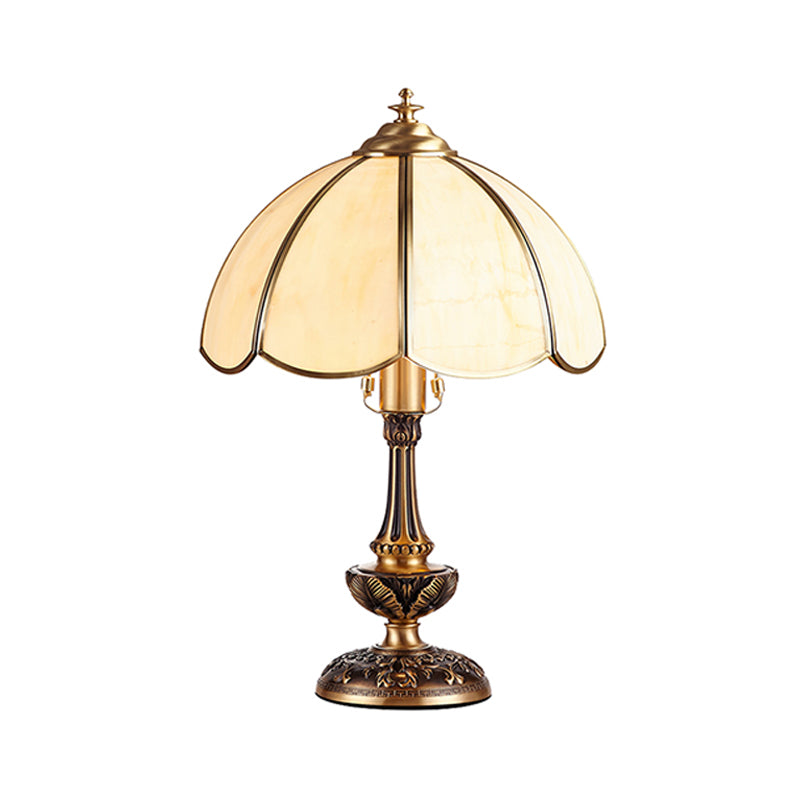 Rustic Cream Glass Scalloped Nightstand Lamp - Elegant Bedroom Table Light