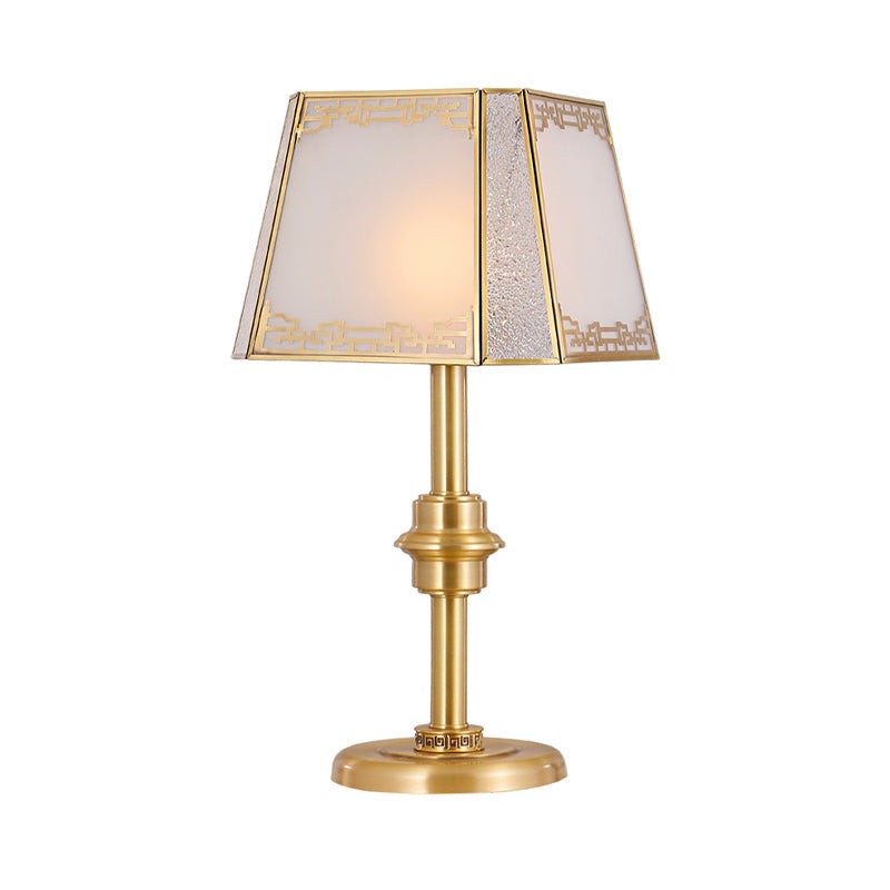 Gold Frosted Glass Trapezoid Table Lamp With Colonial 1-Head Bedside Night Light