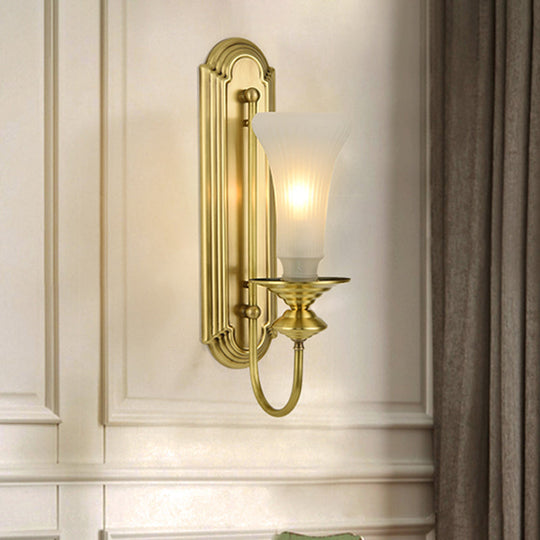 Colonial Gold Bell Sconce With Frosted Glass And Gooseneck Arm 1 /