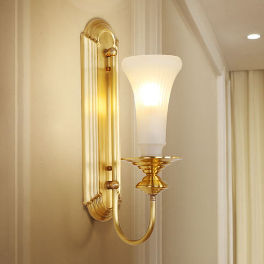 Colonial Gold Bell Sconce With Frosted Glass And Gooseneck Arm