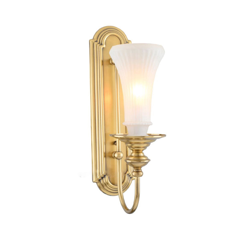 Colonial Gold Bell Sconce With Frosted Glass And Gooseneck Arm