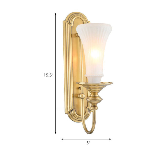 Colonial Gold Bell Sconce With Frosted Glass And Gooseneck Arm