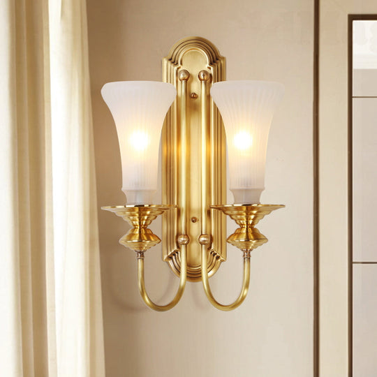 Colonial Gold Bell Sconce With Frosted Glass And Gooseneck Arm