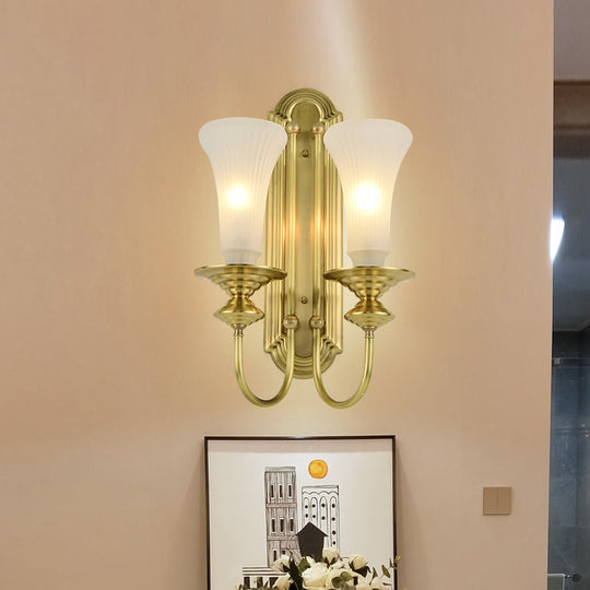 Colonial Gold Bell Sconce With Frosted Glass And Gooseneck Arm 2 /