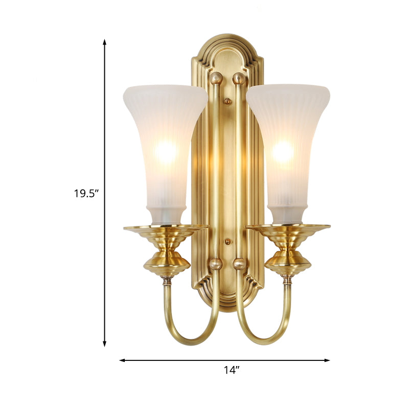 Colonial Gold Bell Sconce With Frosted Glass And Gooseneck Arm