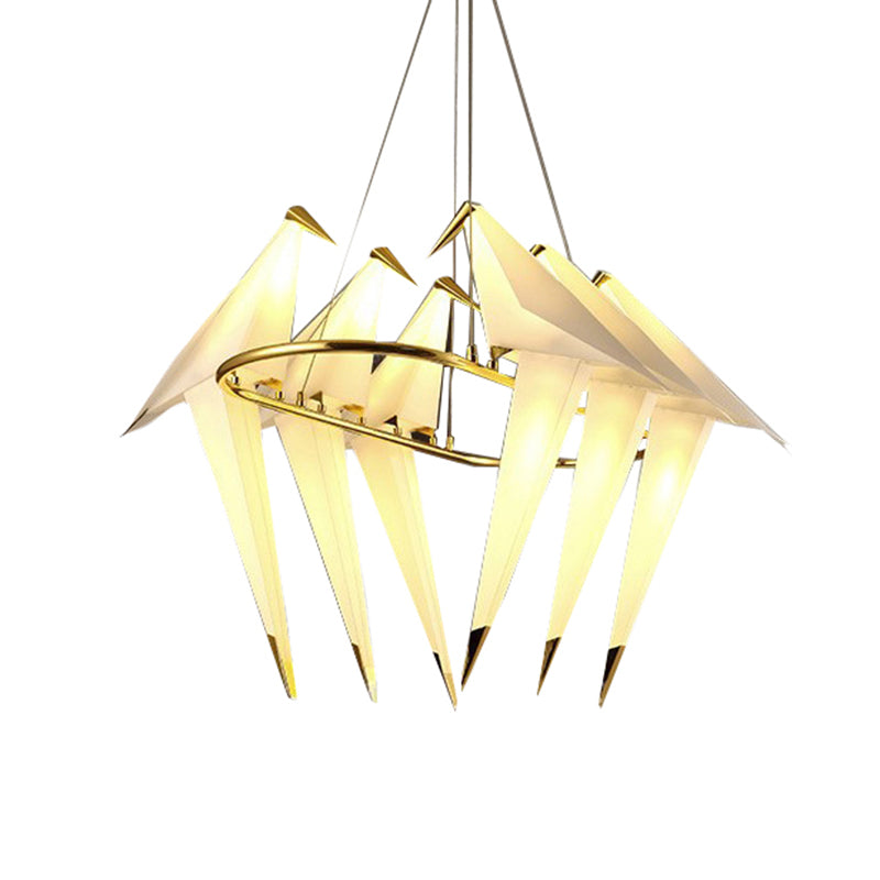 Modern White Bird Chandelier - 6-Light Plastic Hanging Lamp Gold Finish