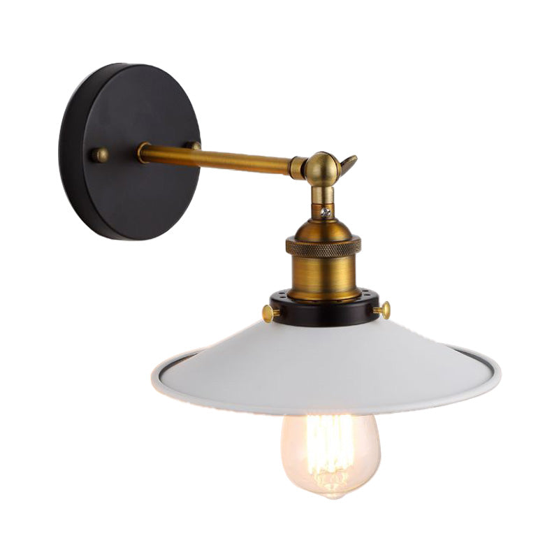 Adjustable Industrial Sconce Light With Metallic White Saucer Shade For Corridor