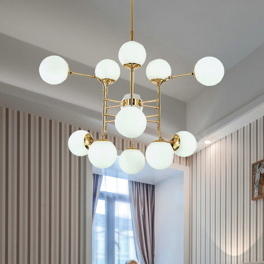 Contemporary Gold Chandelier With Opal Glass Shades - 12/16/24 Lights 12 /