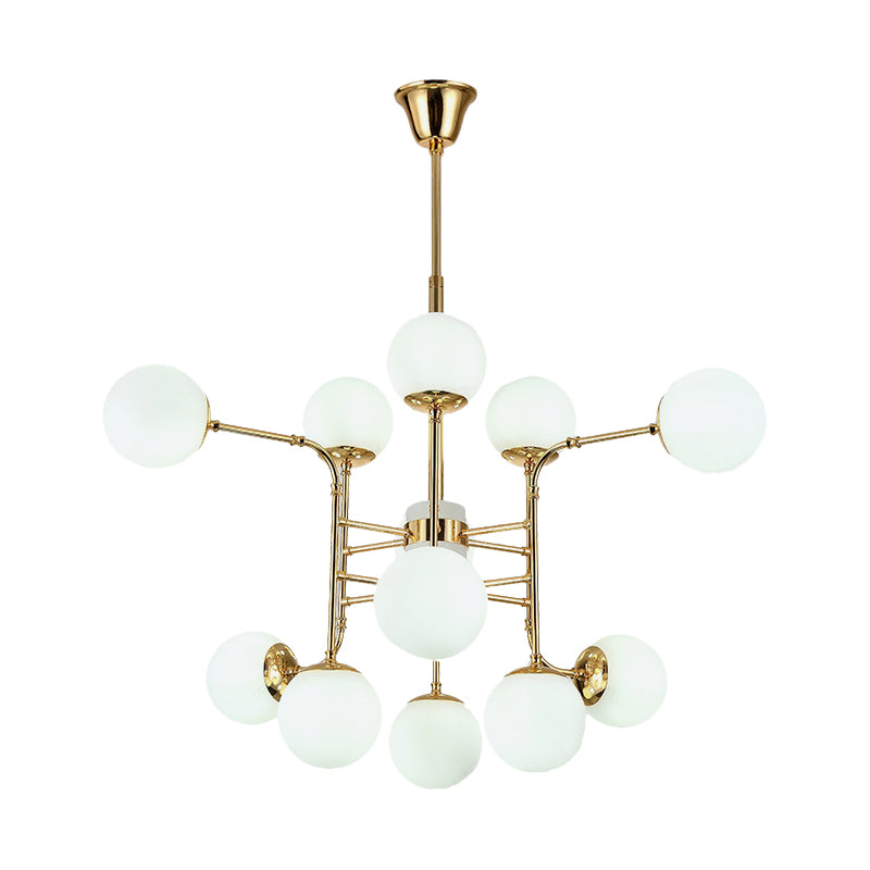 Contemporary Gold Chandelier With Opal Glass Shades - 12/16/24 Lights