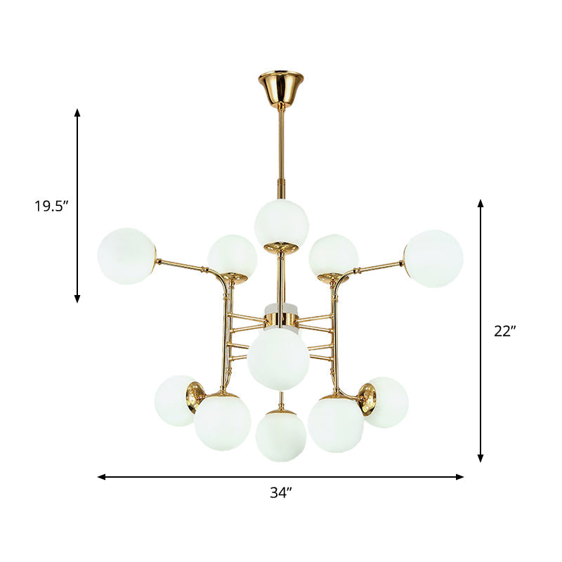 Contemporary Gold Chandelier With Opal Glass Shades - 12/16/24 Lights