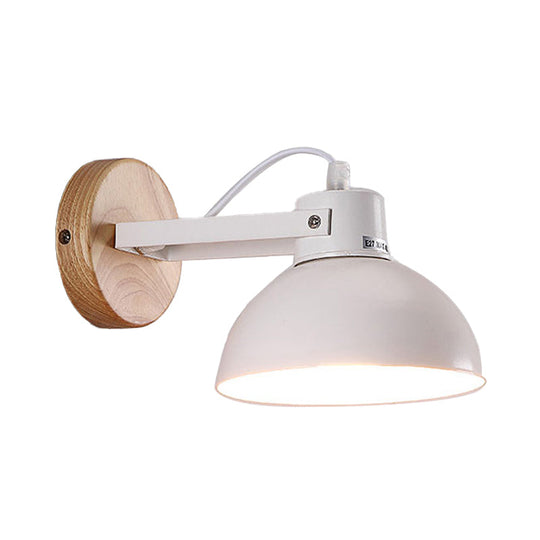 Modernist Metal Dome Shade Wall Light For Bedroom - White Finish