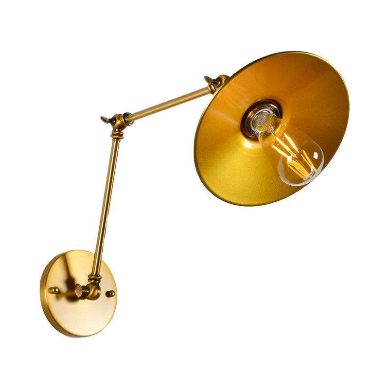 Brass Swing Arm Wall Lamp With Flared Shade - Industrial Style Metal Light