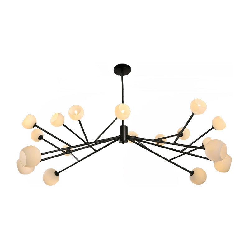 Modernist Frosted Glass Pendant Light - Elegant 18-Light Black Branch Chandelier For Living Room