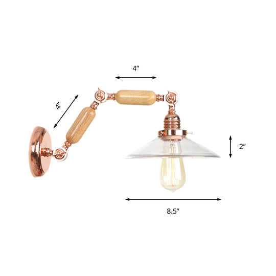 Clear Glass Wood Sconce Light: Industrial Wall Lamp With Extendable Arm - 1-Light Fixture