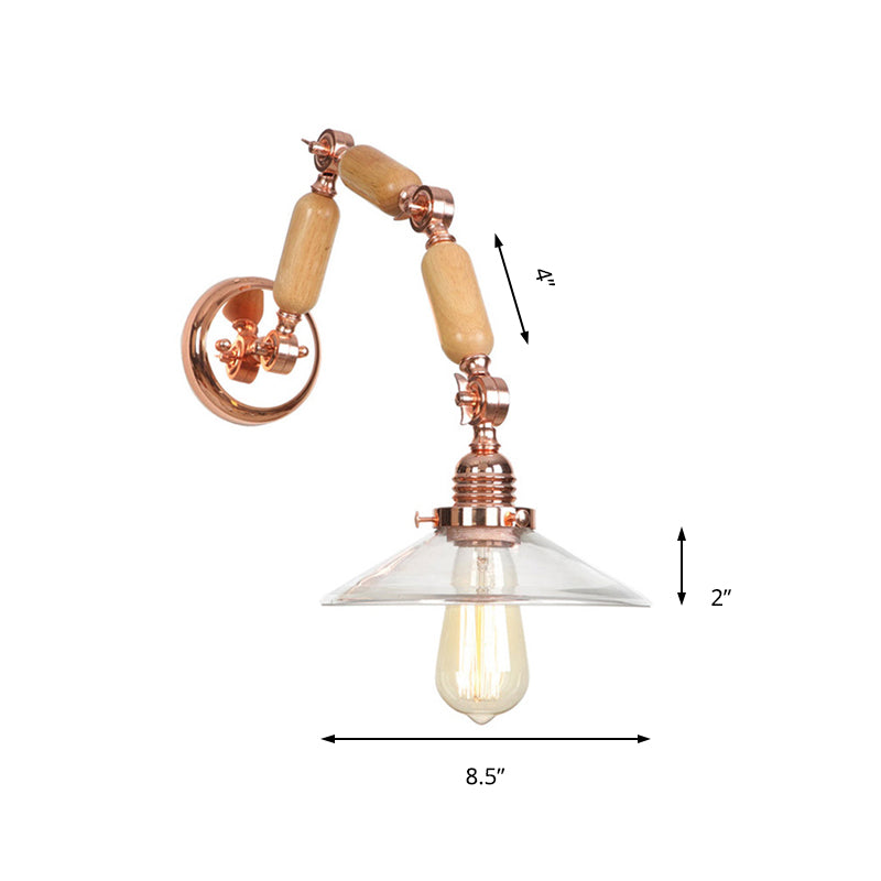 Vintage Rose Gold Conical Glass Wall Lamp With Single Bulb - Clear Mounted Sconce Light For Living