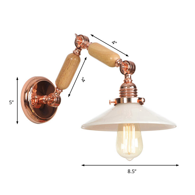 White Glass Industrial Wall Sconce With Extendable Arm - 1 Light Living Room Lighting Fixture