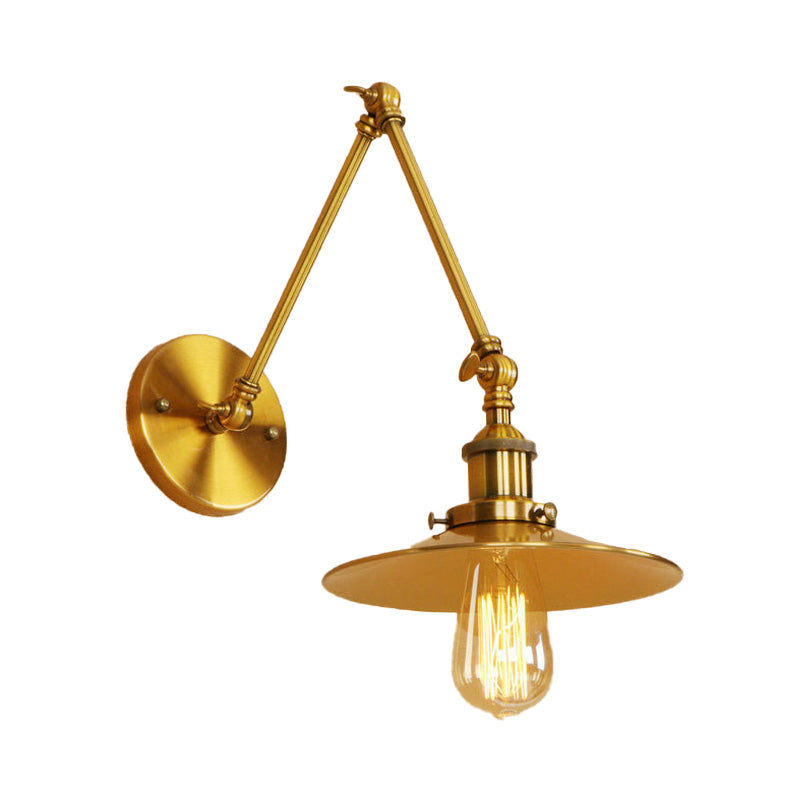 Vintage Saucer Wall Sconce - Stylish Swing Arm Light In Brass/Copper