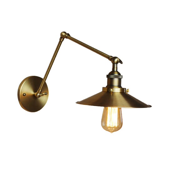 Vintage Saucer Wall Sconce - Stylish Swing Arm Light In Brass/Copper