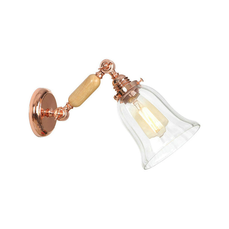 Vintage Style Prismatic Glass Sconce Light With Extendable Arm - Clear Bell Wood Wall Lamp Fixture