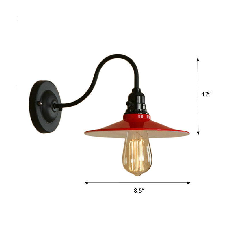 Vintage Flared Gooseneck Wall Light In Red For Dining Room