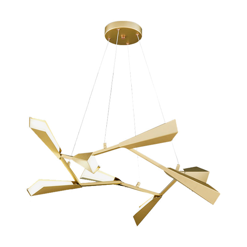 Modern Metal Rectilinear Chandelier With Quill Shade - 6/8 Lights Gold Finish Perfect For Dining