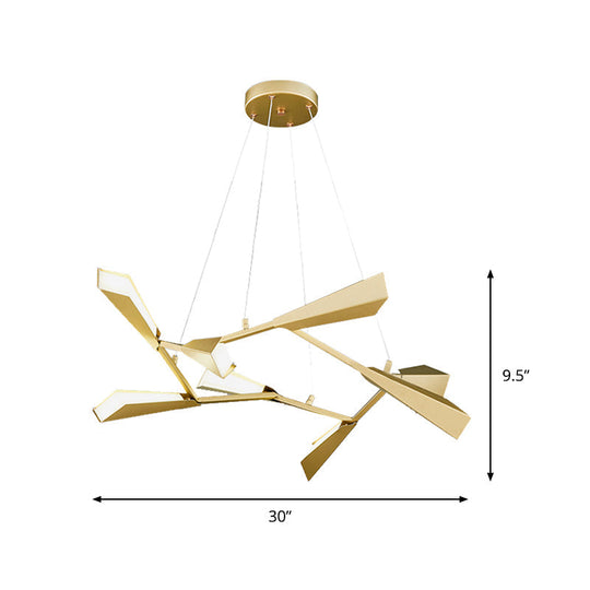 Modern Metal Rectilinear Chandelier With Quill Shade - 6/8 Lights Gold Finish Perfect For Dining