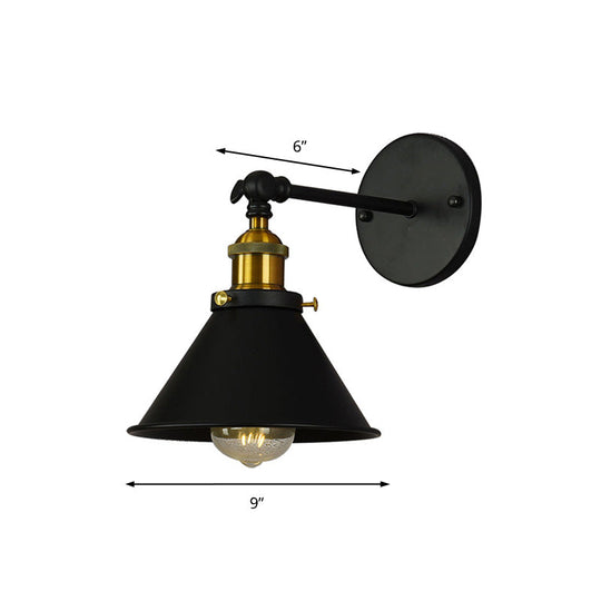 Industrial Flared Sconce Light With Black/Brass Finish Perfect For Bedroom Walls - 7/8.5 Width