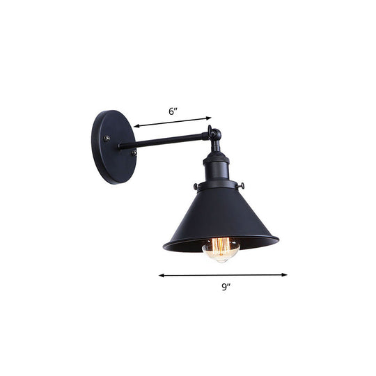 Industrial Flared Sconce Light With Black/Brass Finish Perfect For Bedroom Walls - 7/8.5 Width