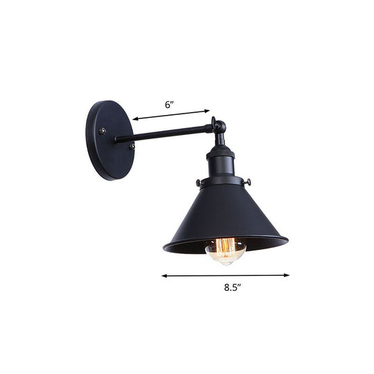 Industrial Flared Sconce Light With Black/Brass Finish Perfect For Bedroom Walls - 7/8.5 Width