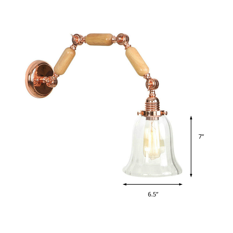 Antique Rose Gold Flared Sconce Light With Extendable Arm And Clear Glass