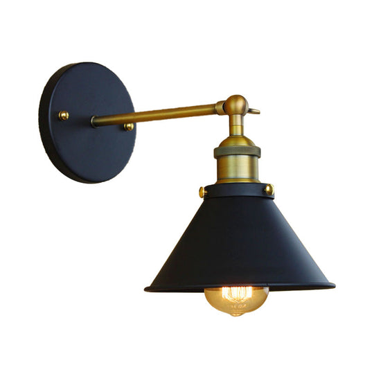 Industrial Style Brass Metal Wall Sconce 1 Light Conical Mounted Lamp For Living Room 7/10 Width