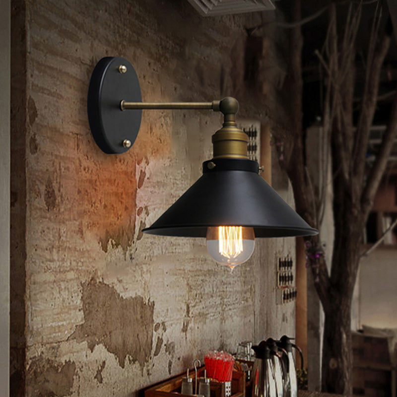 Rotatable Industrial Conical Sconce Wall Light In Antique Brass/Brass