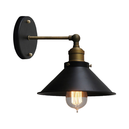 Rotatable Industrial Conical Sconce Wall Light In Antique Brass/Brass