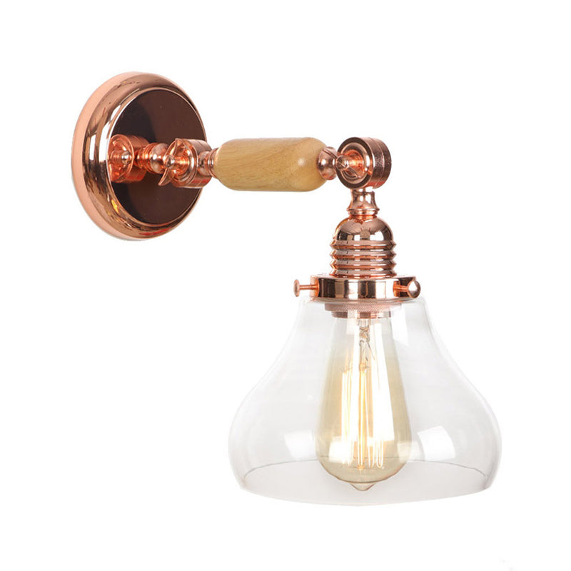 Vintage Clear Glass Pear Shaped Sconce Light Fixture - Rose Gold Wall Lamp