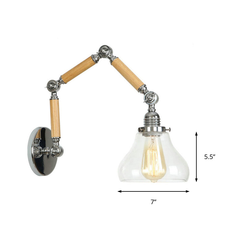 Stylish Clear Glass Black Sconce Wall Lamp With Extendable Arm - Industrial 1-Light Fixture