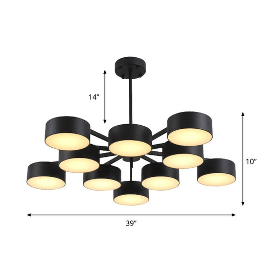 Post Modern Metal Drum Pendant Light - Black/Gold Chandelier For Living Room 3/5/6/10 Lights