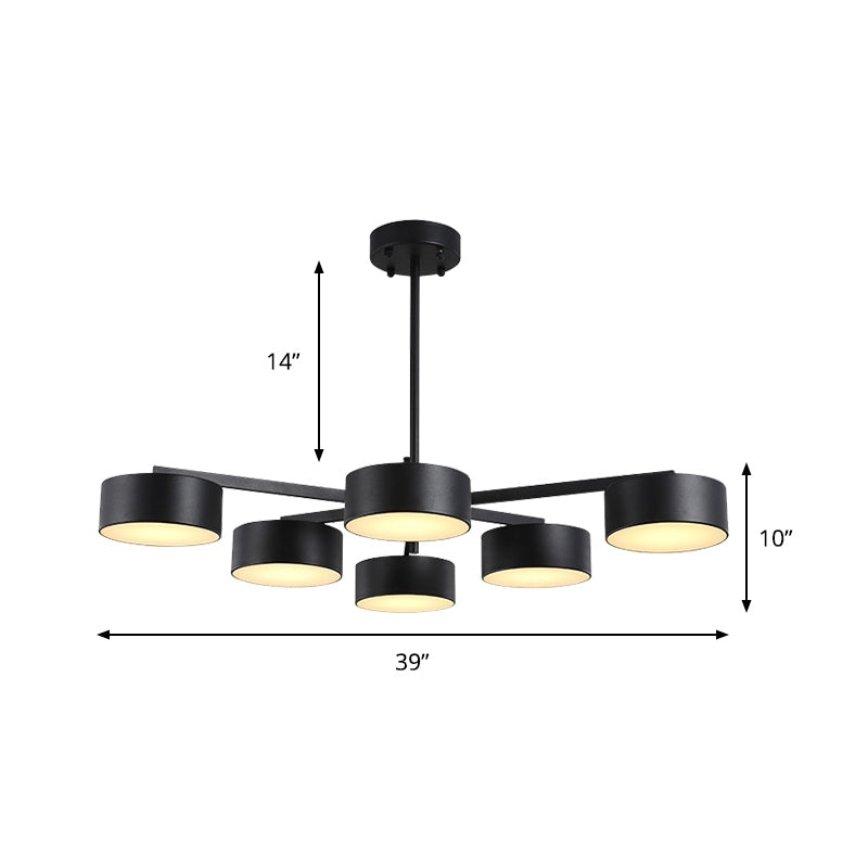 Post Modern Metal Drum Pendant Light - Black/Gold Chandelier For Living Room 3/5/6/10 Lights