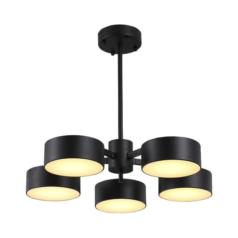 Post Modern Metal Drum Pendant Light - Black/Gold Chandelier For Living Room 3/5/6/10 Lights