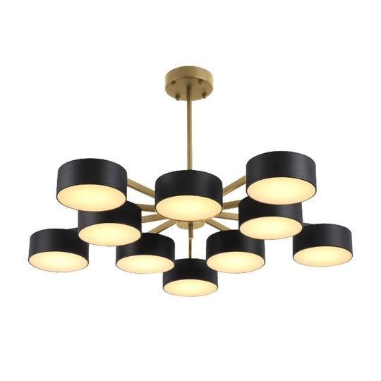 Post Modern Metal Drum Pendant Light - Black/Gold Chandelier For Living Room 3/5/6/10 Lights