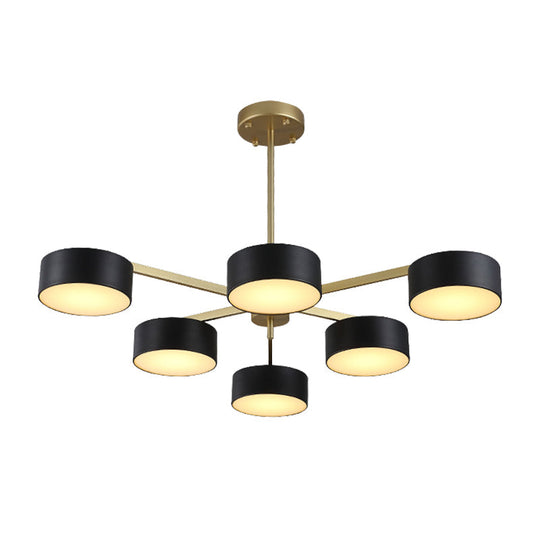 Post Modern Metal Drum Pendant Light - Black/Gold Chandelier For Living Room 3/5/6/10 Lights