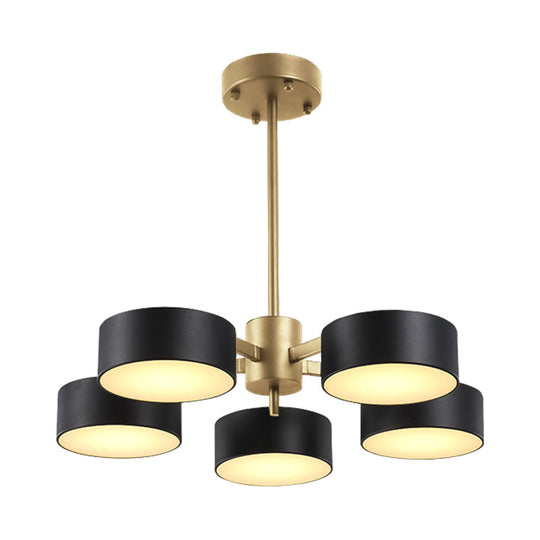 Post Modern Metal Drum Pendant Light - Black/Gold Chandelier For Living Room 3/5/6/10 Lights