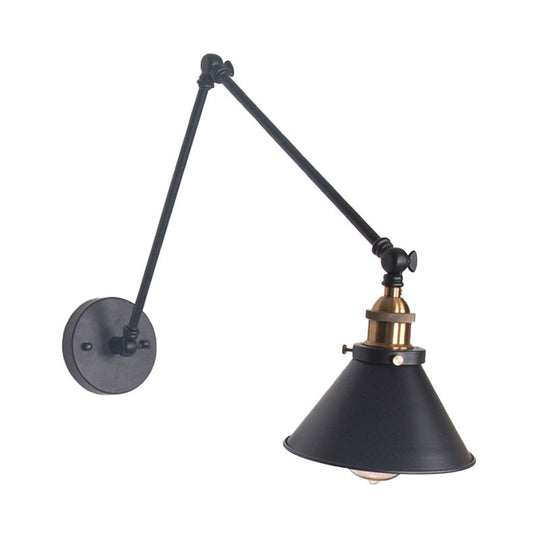 Adjustable Wall Lamp With Metal Cone Shade - Retro Indoor Sconce Light In Black/White