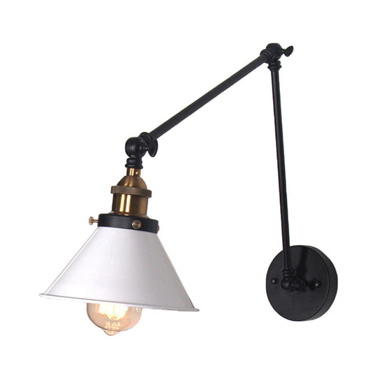 Adjustable Wall Lamp With Metal Cone Shade - Retro Indoor Sconce Light In Black/White