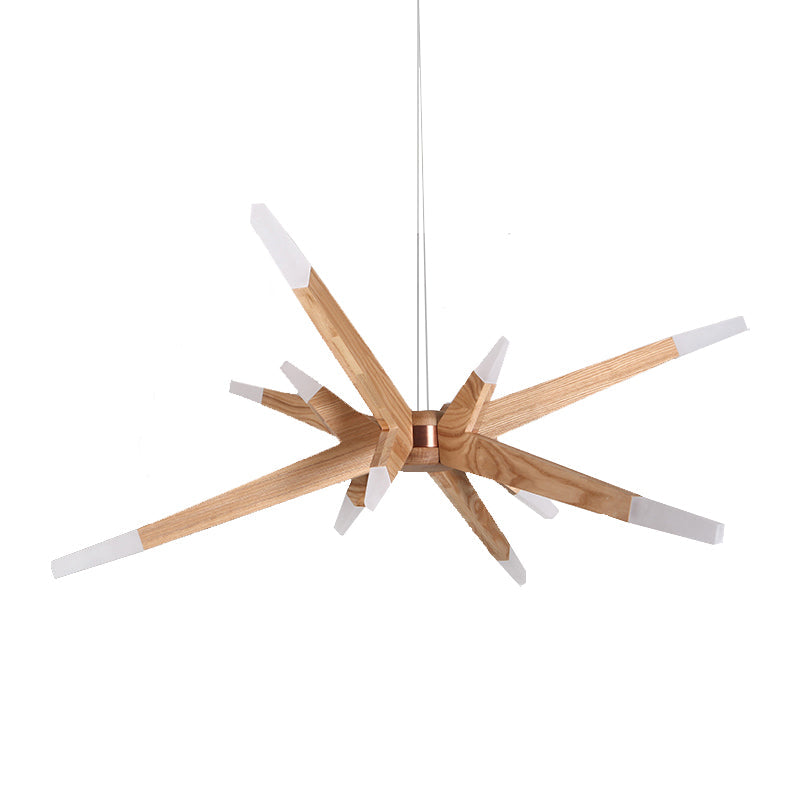 Sleek Sputnik Chandelier Pendant Light: 12 LED Lights, Acrylic with Wood Shade